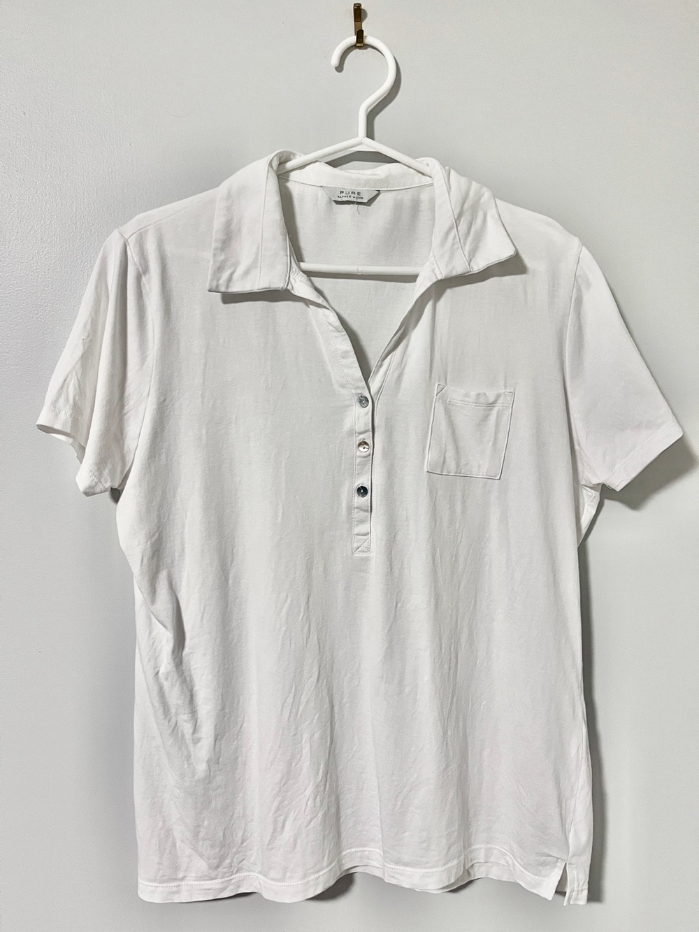 Classic White Polo Shirt with Chest Pocket - Alfred Sung